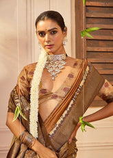 Copper Tussar Silk Tribal Print Saree-4462